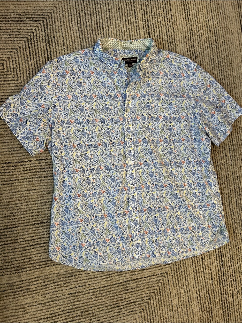 Johnston & Murphy Short-Sleeve Geometric Print Button-Up Shirt XXL 100% Cotton
